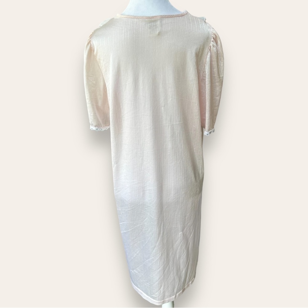 Vintage 1980’s dainty lace collar long night gown blush pink size XL 3/4 sleeve - Picture 4 of 9